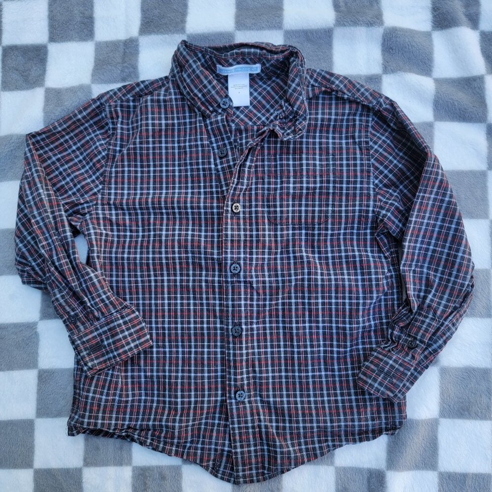 Janie and Jack Red Plaid Cotton Button Up Long Sleeve Shirt Boys Size 4